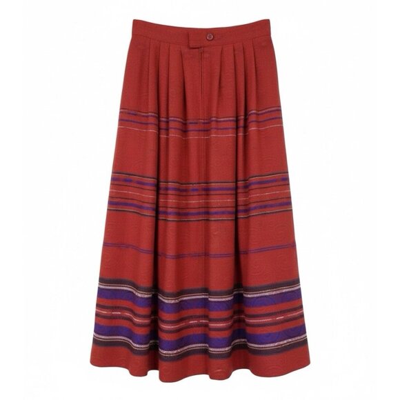 The Villager Vtg Wool Blend Red Striped Midi Skirt Sz 8 Modest Academia Office - Picture 3 of 7